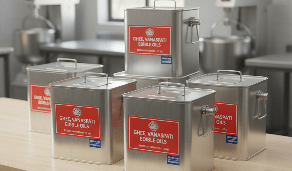 Square Tins – 15 Kilograms or litre for Ghee, Vanaspati, Edible Oils and Bakery Shortenings
