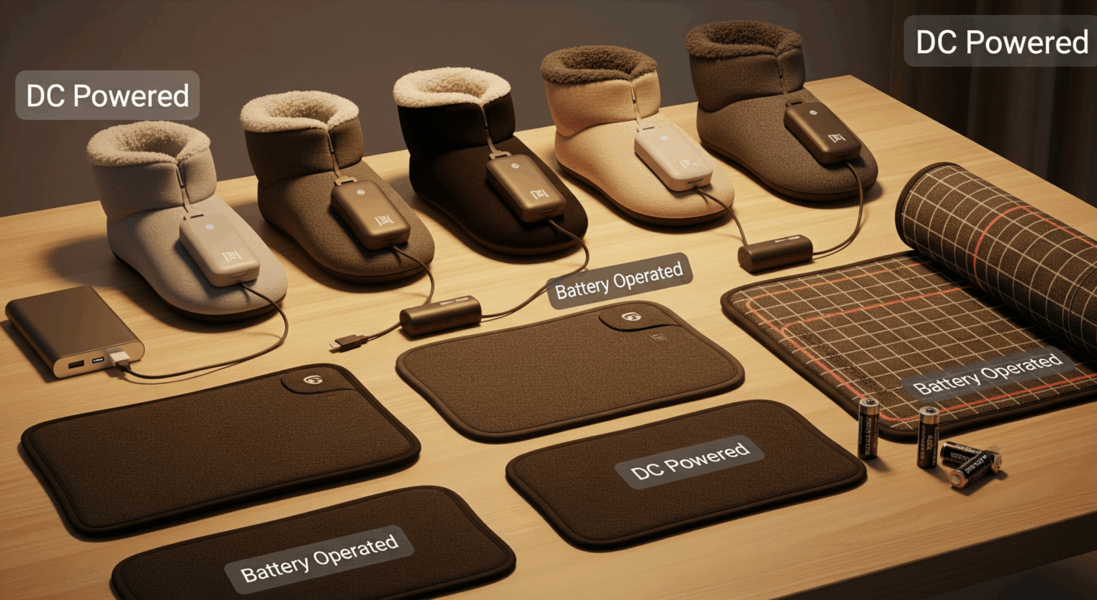 DC Supplied / Battery-Operated Foot Warmers and Heating Mats