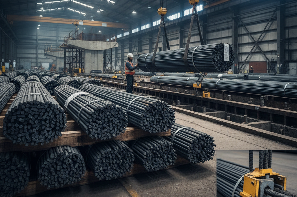 High Tensile Steel Bars used in Pre-stressed Concrete