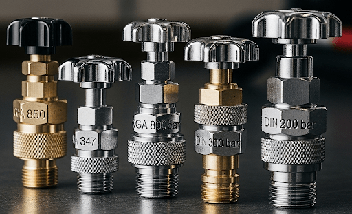 Valve fittings for gas cylinder valves for use with breathing apparatus IS 7302