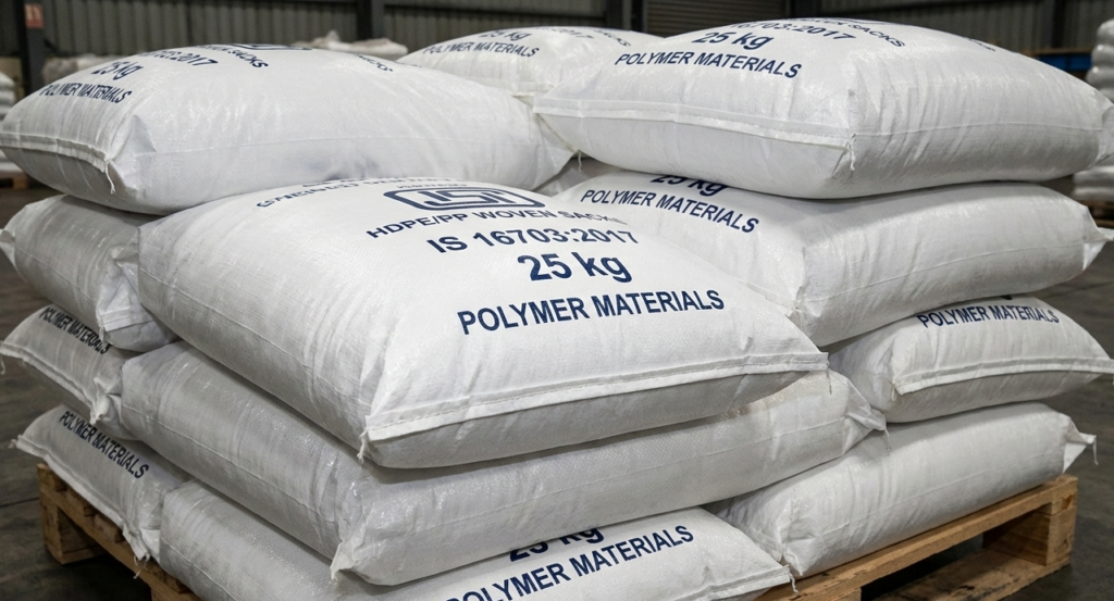 Textiles — High Density Polyethylene (HDPE) / Polypropylene (PP) Woven Sacks for Packaging of 25 kg Polymer Materials.