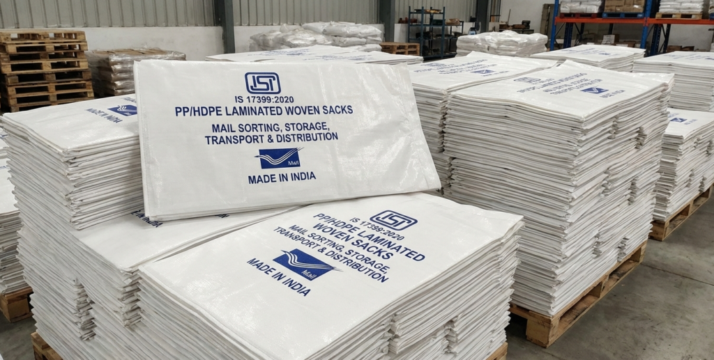 Textiles — Polypropylene (PP) / High Density Polyethylene (HDPE) Laminated Woven Sacks for Mail Sorting, Storage, Transport and Distribution